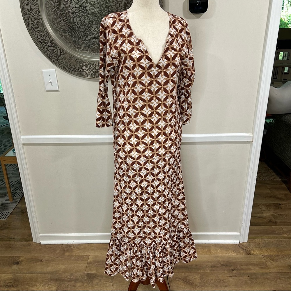 Geometric Patterned Maxi Dress - Brown